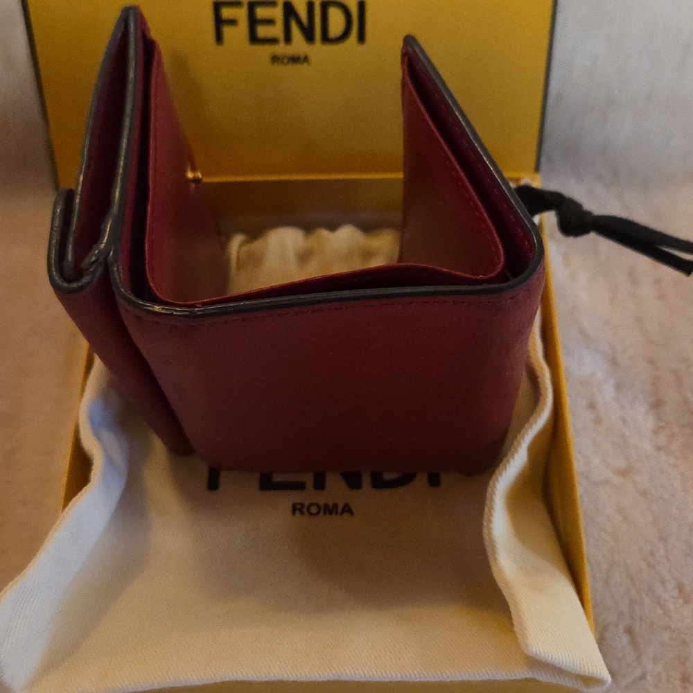 Fendi Burgundy and Black Wallet with Gold‎ Accent - Picture 4 of 10